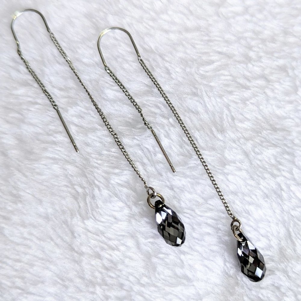 Sterling Silver Smoky Crystal NYE thread dangle earrings